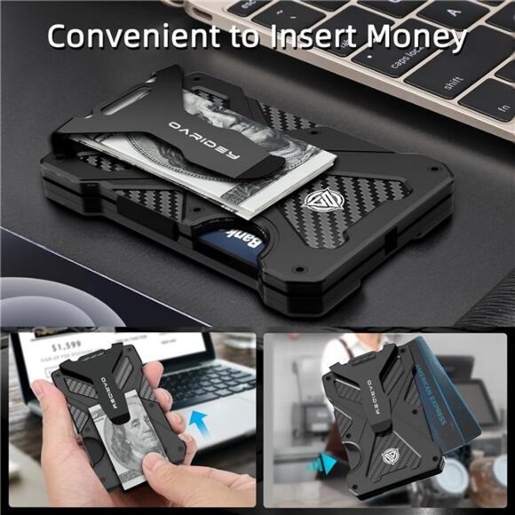 Men's Ultra-Thin Aluminum Wallet with RFID Blocking, Black, 15 Card Slots - Picture 6 of 7